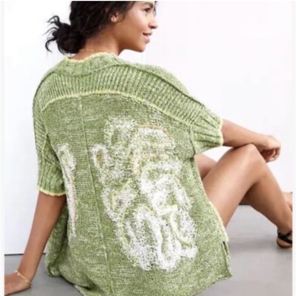 Anthropologie | Daily Practice Green Knit Palm Cardigan Size XSmall/Small - Picture 1 of 13